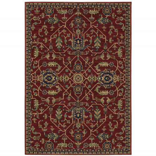 8' X 11' Red And Blue Oriental Power Loom Stain Resistant Area Rug