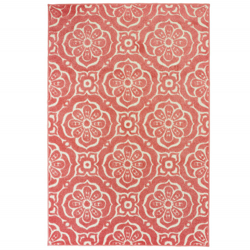 3' X 5' Pink Floral Stain Resistant Indoor Outdoor Area Rug