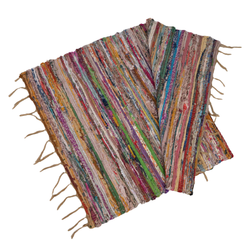2' x 3' Rainbow Colors Jute Rag Fringe Scatter Rug