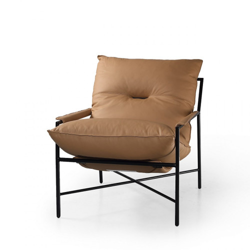 28" Camel Top Grain Leather And Black Solid Color Arm Chair