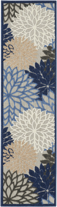 Homeroots Home Decor Blue Large Floral Indoor Outdoor Runner Rug, 2 X 8 feet