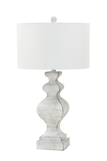 Set Of Two 32" Distressed White USB Table Lamps With White Drum Shade
