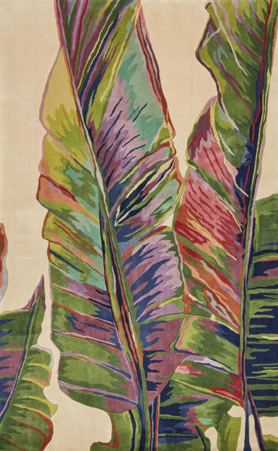 2' x 8' Ivory Frond Leaves Wool Indoor Runner Rug