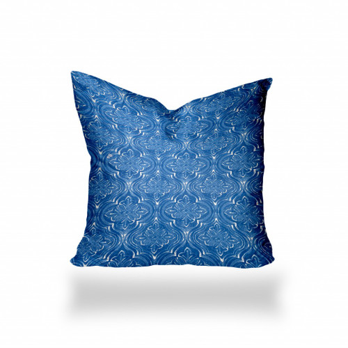 26" X 26" Blue And White Zippered Ikat Throw Indoor Outdoor Pillow Cover