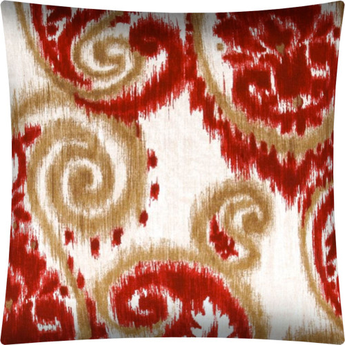 17" X 17" Red Tan And Cream Zippered Polyester Paisley Throw Pillow Cover