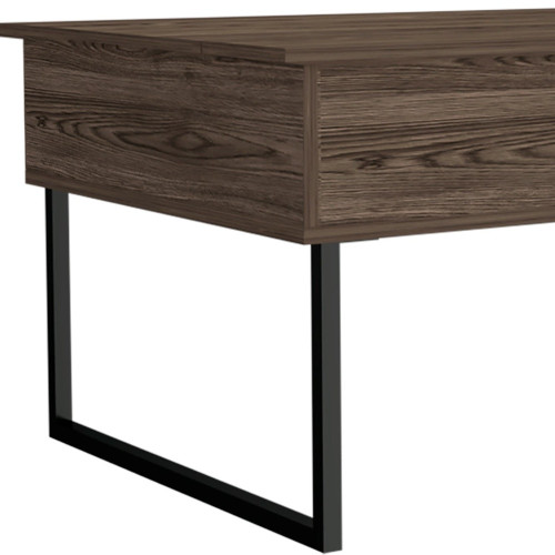 41" Brown And Black Wood And Metal Lift Top Coffee Table