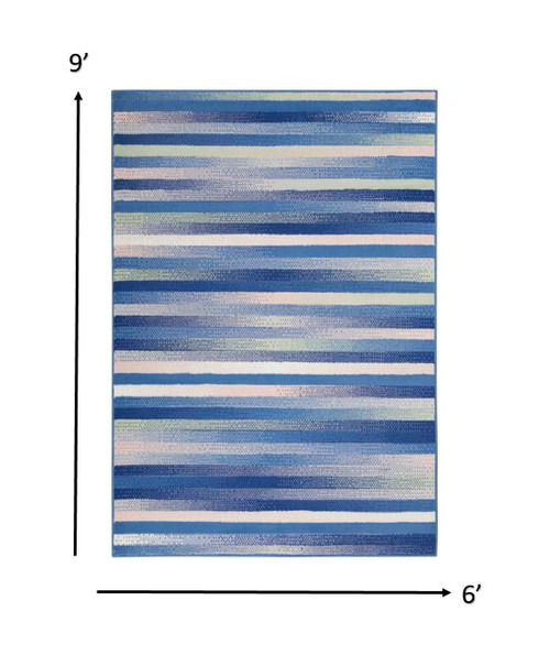 6' X 9' Blue And White Striped Distressed Area Rug