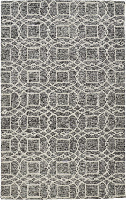 9' X 12' Black Gray And Ivory Wool Geometric Tufted Handmade Area Rug