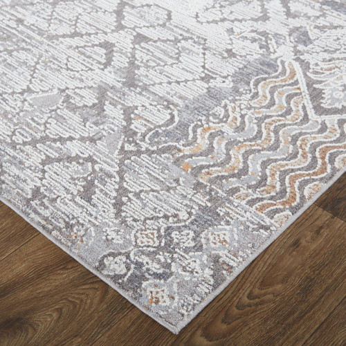 9' X 12' Ivory And Gray Geometric Power Loom Distressed Stain Resistant Area Rug