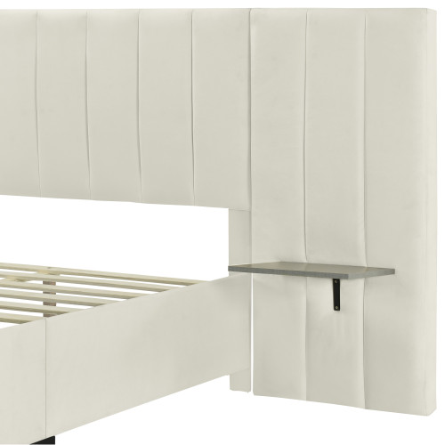 Light Gray Tufted Velvet Upholstered Lighted Full Bed Frame