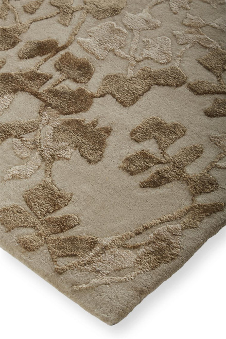 10' X 14' Ivory Tan And Gold Wool Floral Tufted Handmade Area Rug