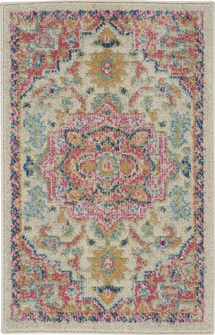 2' X 3' Pink And Ivory Southwestern Distressed Area Rug