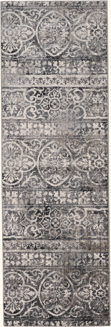 8' Gray Ivory And Taupe Abstract Stain Resistant Runner Rug