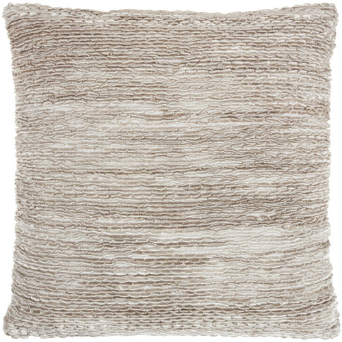 Taupe and White Striped Throw Pillow