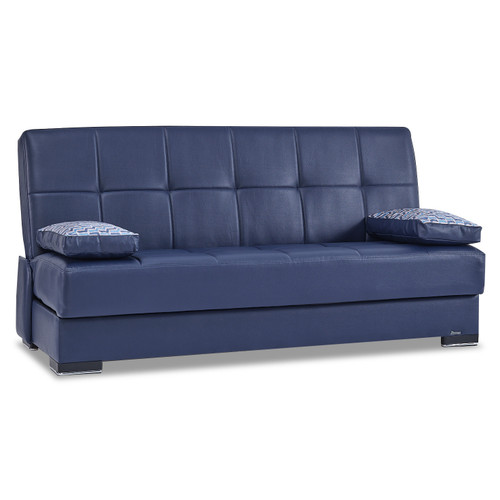 75" Faux Leather And Brown Convertible Futon Sleeper Sofa With Two Toss Pillows