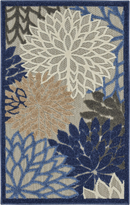 Homeroots Home Decor Blue Large Floral Indoor Outdoor Area Rug, 3 X 4 feet