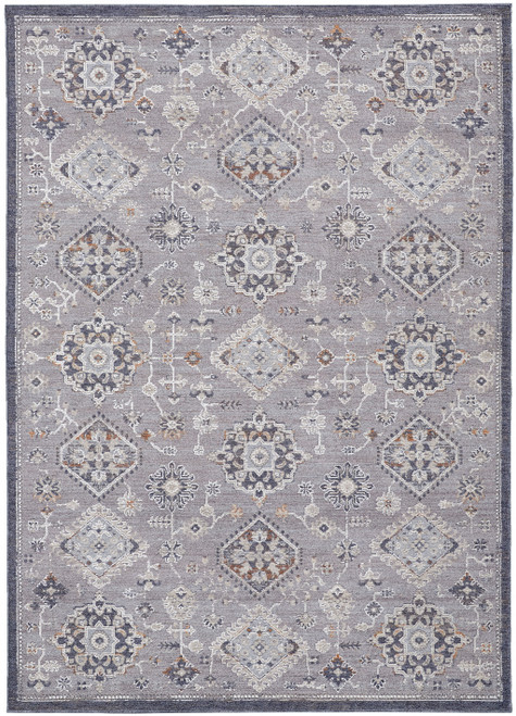 7' X 9' Gray Floral Power Loom Stain Resistant Area Rug