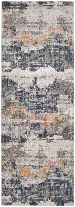 8' Blue Gray And Ivory Abstract Stain Resistant Runner Rug