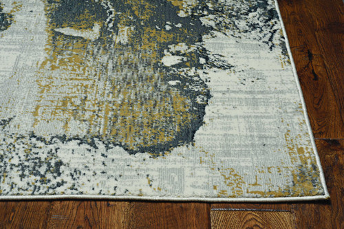 7' Grey Brick Machine Woven Abstract Watercolor Indoor Runner Rug