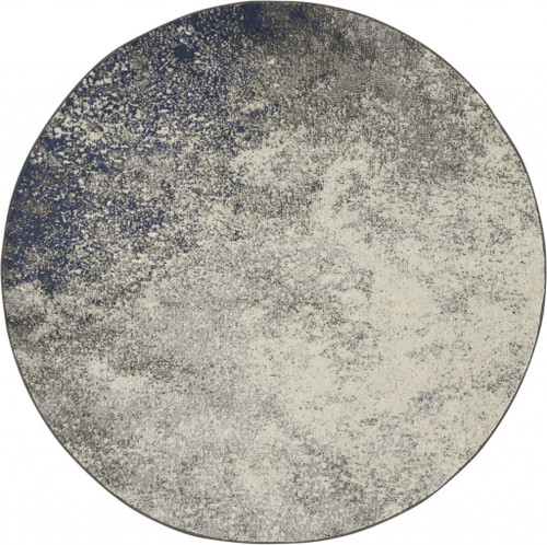 4' Gray And Ivory Abstract Round Rug