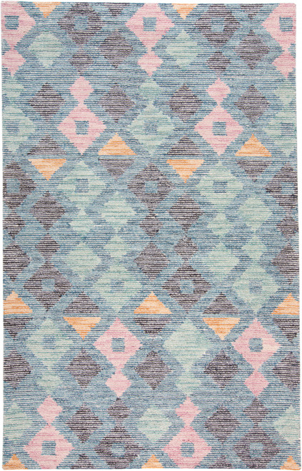 5' X 8' Gray Blue And Green Wool Geometric Tufted Handmade Area Rug