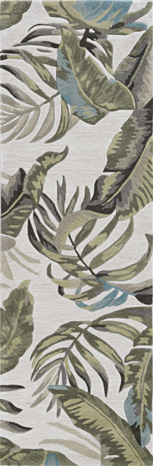 5'x8' Ivory Green Hand Tufted Tropical Leaves Indoor Area Rug