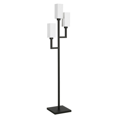 69" Black Three Light Torchiere Floor Lamp With White No Pattern Frosted Glass Rectangular Shade