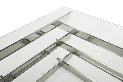 15" Glass And Stainless Steel Square Coffee Table