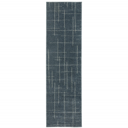 8' Blue And Gray Geometric Runner Rug