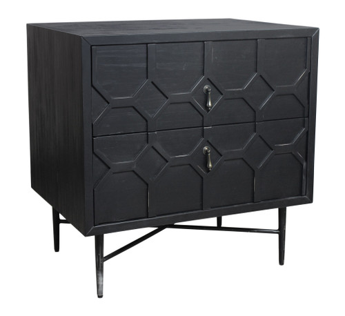 28" Distressed Black Two Drawer Solid Wood Nightstand