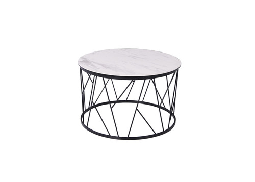 23" X 23" X 16" White Black Ceramic Iron Side Table