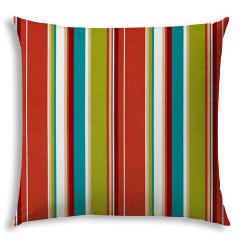 20" X 20" Red Green And White Zippered Polyester Striped Throw Pillow Cover