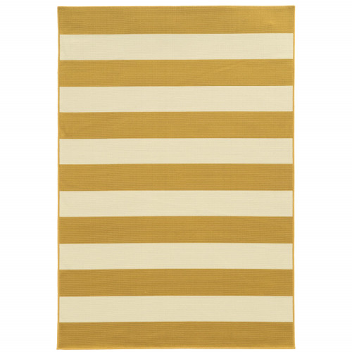 6' X 9' Gold Geometric Stain Resistant Indoor Outdoor Area Rug