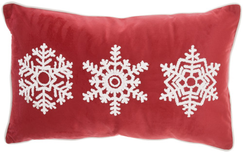 12" X 20" Red Zippered Handmade Polyester Christmas Snowflakes Throw Pillow