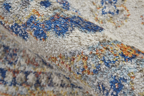 9' X 12' Ivory Orange And Blue Floral Stain Resistant Area Rug