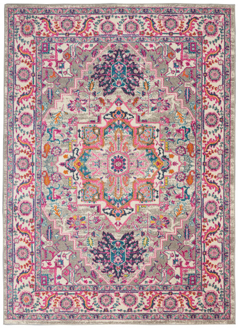 Homeroots Home Decor Light Gray and Pink Medallion Area Rug, 4 x 6 Inch