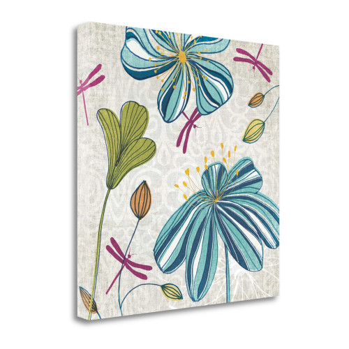 Flowers And Dragonflies 1 Wrapped Canvas Print Wall Art