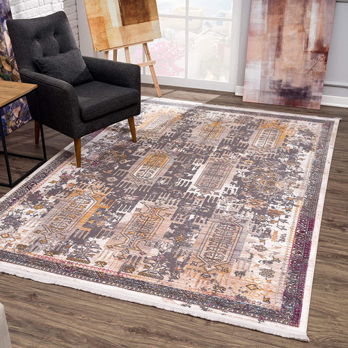 8' Gray And Ivory Oriental Distressed Runner Rug