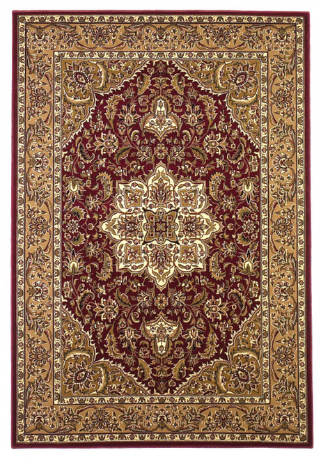 8' Red And Beige Floral Medallion Runner Rug