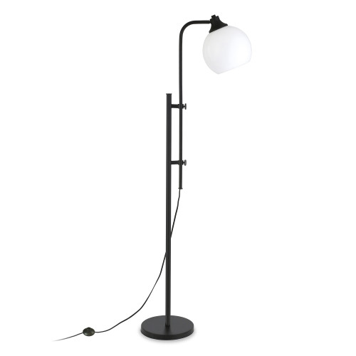 68" Black Adjustable Reading Floor Lamp With White Frosted Glass Globe Shade
