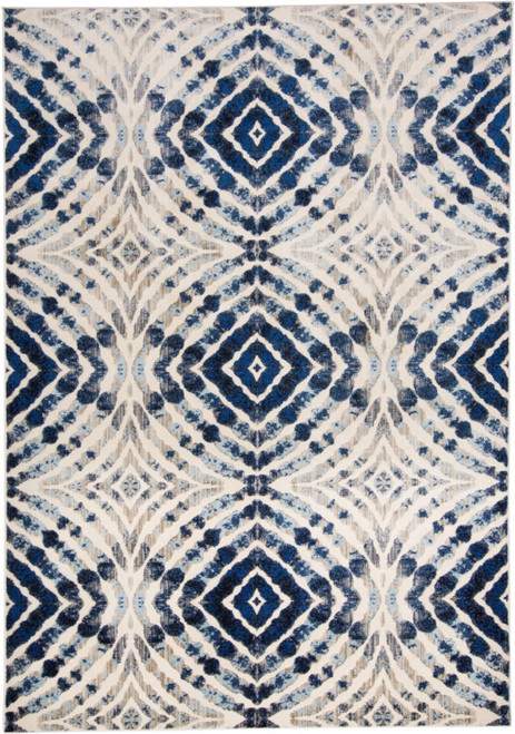 4' X 6' Ivory Blue And Gray Abstract Distressed Stain Resistant Area Rug
