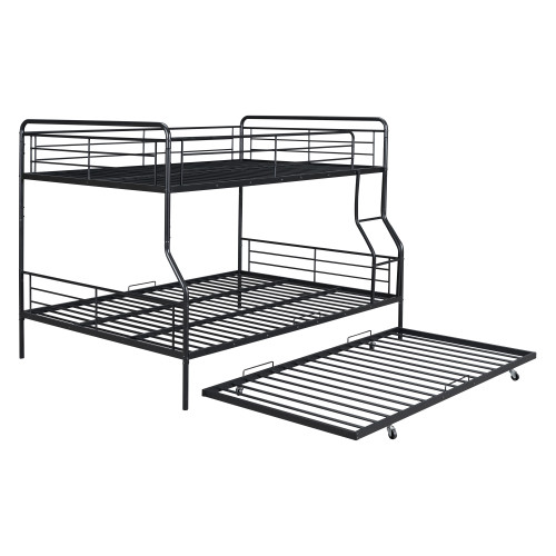 Black Full XL Over Queen Contemporary Metal Bunk Bed With Trundle