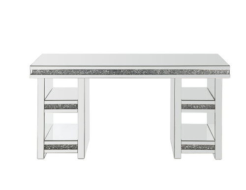 59" Clear Glass Mirrored Writing Desk