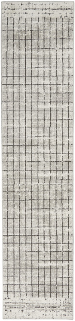 2' X 8' Ivory And Grey Abstract Power Loom Distressed Non Skid Runner Rug