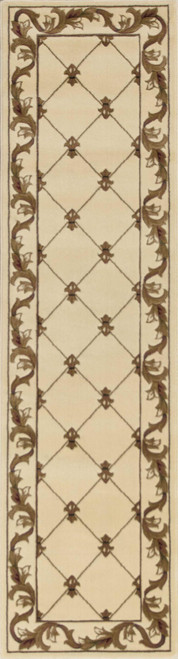 8' Ivory And Brown Floral Vines Runner Rug