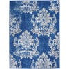 4' X 6' Ivory And Blue Damask Distressed Area Rug Polypropylene