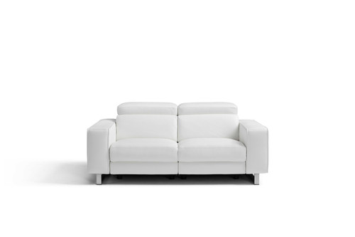 73" White Leather And Silver Power Reclining Love Seat