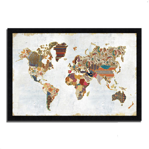 Pattern World Map 10 Black Picture Frame Print Wall Art