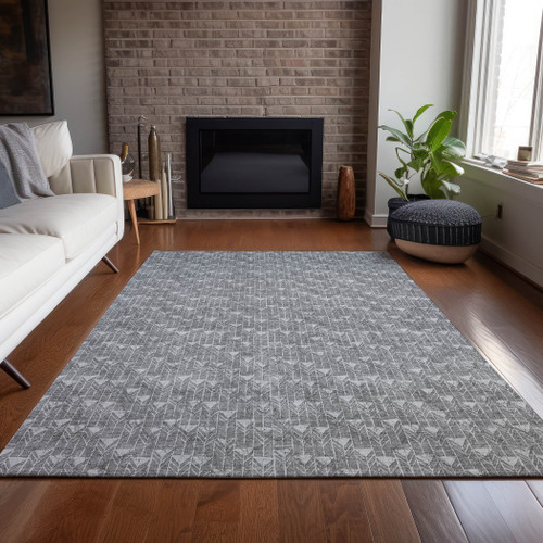 3' X 4' Gray Geometric Washable Non Skid Indoor Outdoor Area Rug