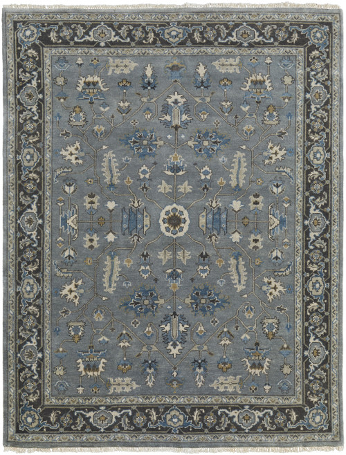10' X 13' Blue Gray And Taupe Wool Floral Hand Knotted Stain Resistant Area Rug
